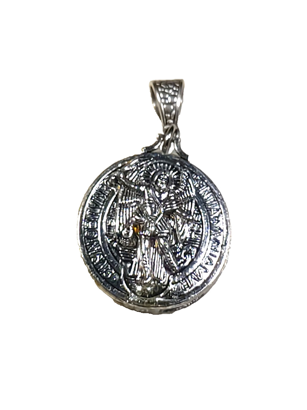 St Michael Arch Angel Warrior Of God Silver Tone Pendant Religious Ornate